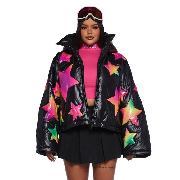 Club Exx Vinyl Ombre Star Puffer Jacket - Picture 3 of 15
